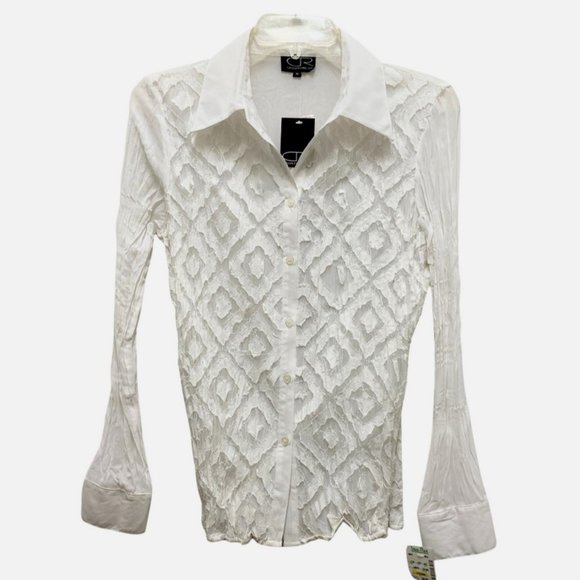 Women White Shirts Lace Front Long sleeve Collared Button Down Size M NWT - Picture 1 of 9